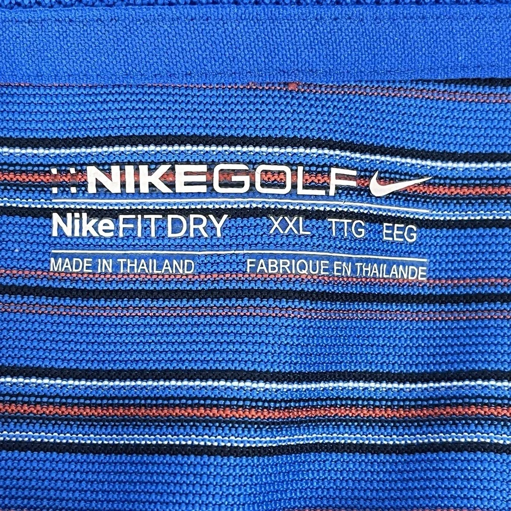 Nike Golf Dri Fit Mens Polo Shirt Sz XXL Blue w Red Black Stripes Short Sleeve